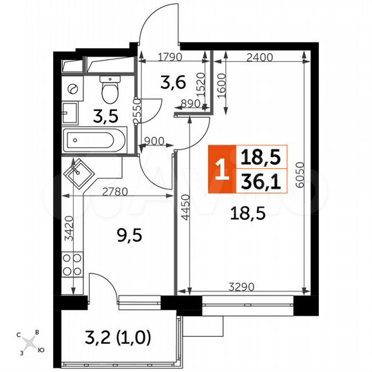 1-к. квартира, 36,1 м², 8/18 эт.