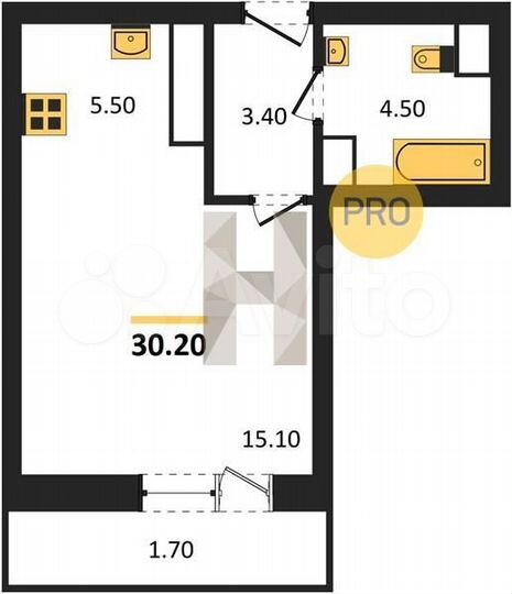 Квартира-студия, 30,2 м², 6/21 эт.