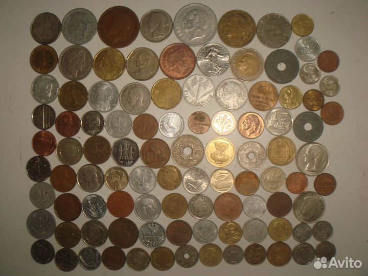 Иностранные монеты без повторов 100 шт