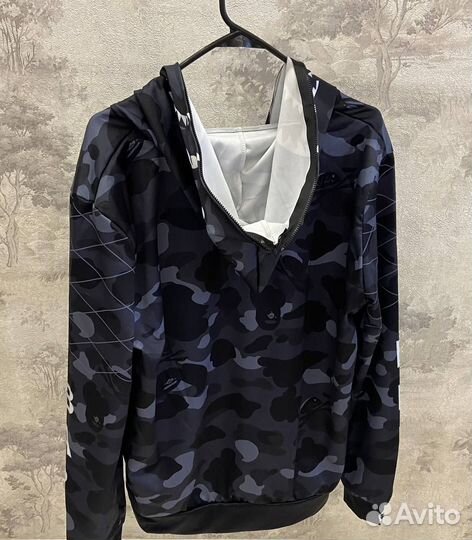 Bape shark zip hoodie черно-синяя m-xl