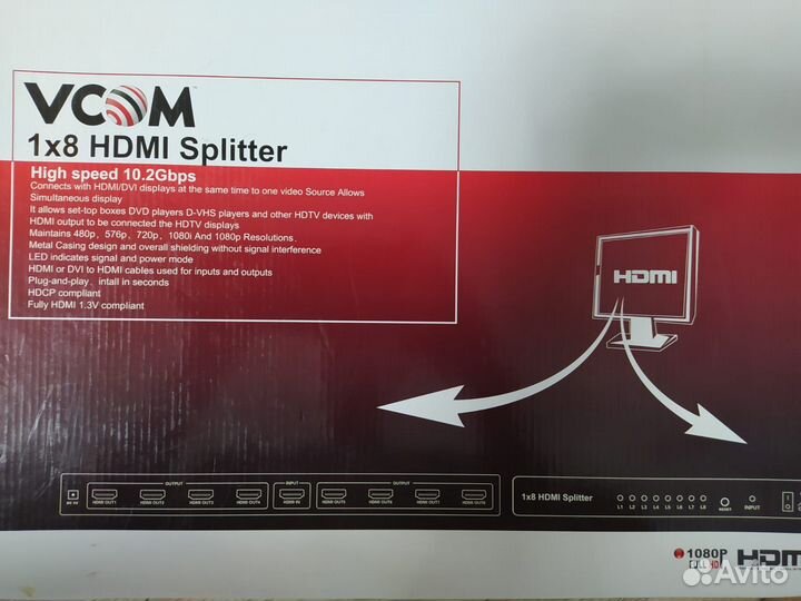 Hdmi сплиттер 1х8 vcom hdsp0108S