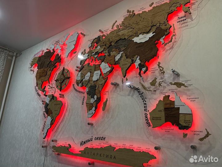 Карта мира на стену с подсветкой