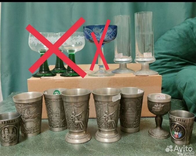 Фужеры,стаканы,стопки Германия стекло олово
