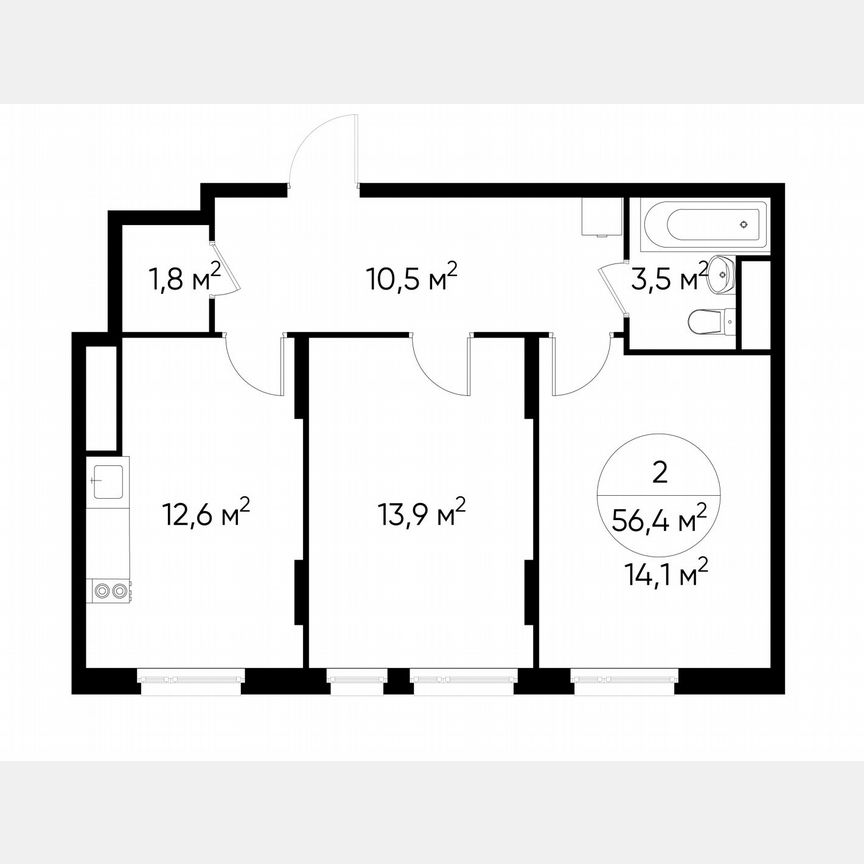 2-к. квартира, 56,4 м², 10/17 эт.