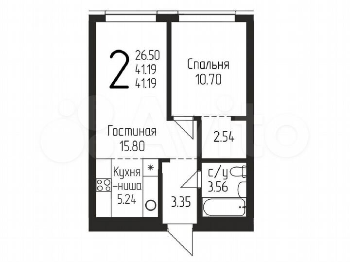 2-к. квартира, 41,1 м², 3/24 эт.