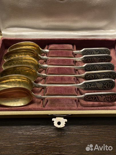 Ложка чайная кубачинское серебро 875 с позолотой