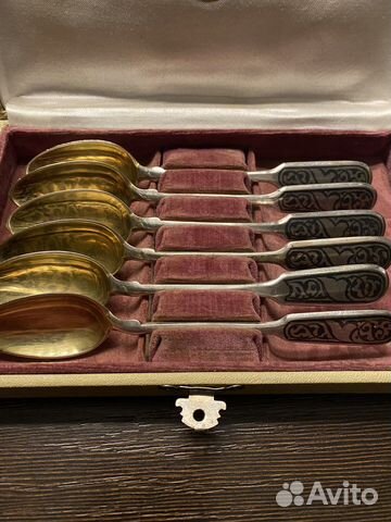 Ложка чайная кубачинское серебро 875 с позолотой