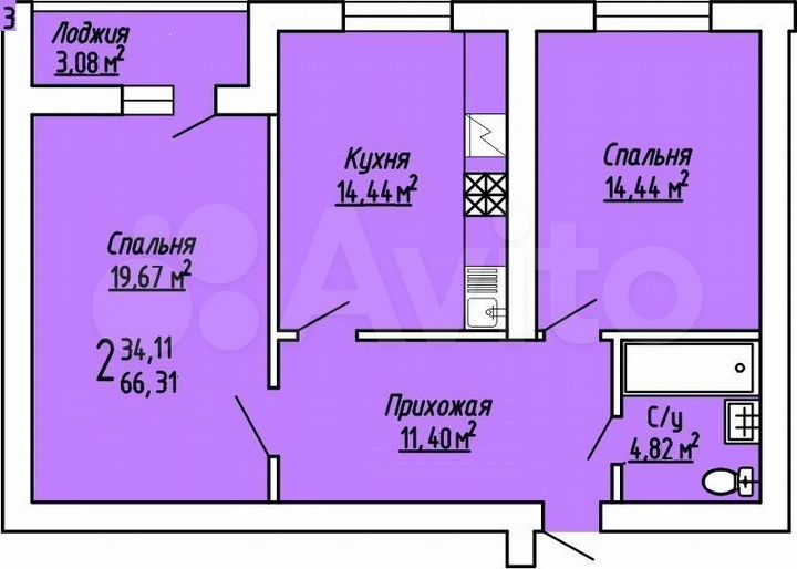 2-к. квартира, 66 м², 1/3 эт.