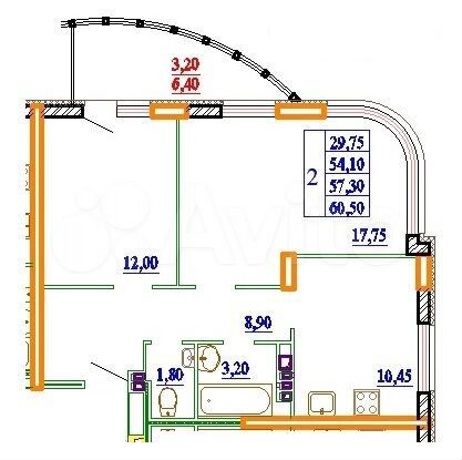2-к. квартира, 60,5 м², 10/11 эт.