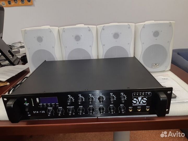 Звук для кафе, магазинов 120Вт с корп колонками