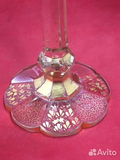 Бокал фужер старинный цветное стекло позолота