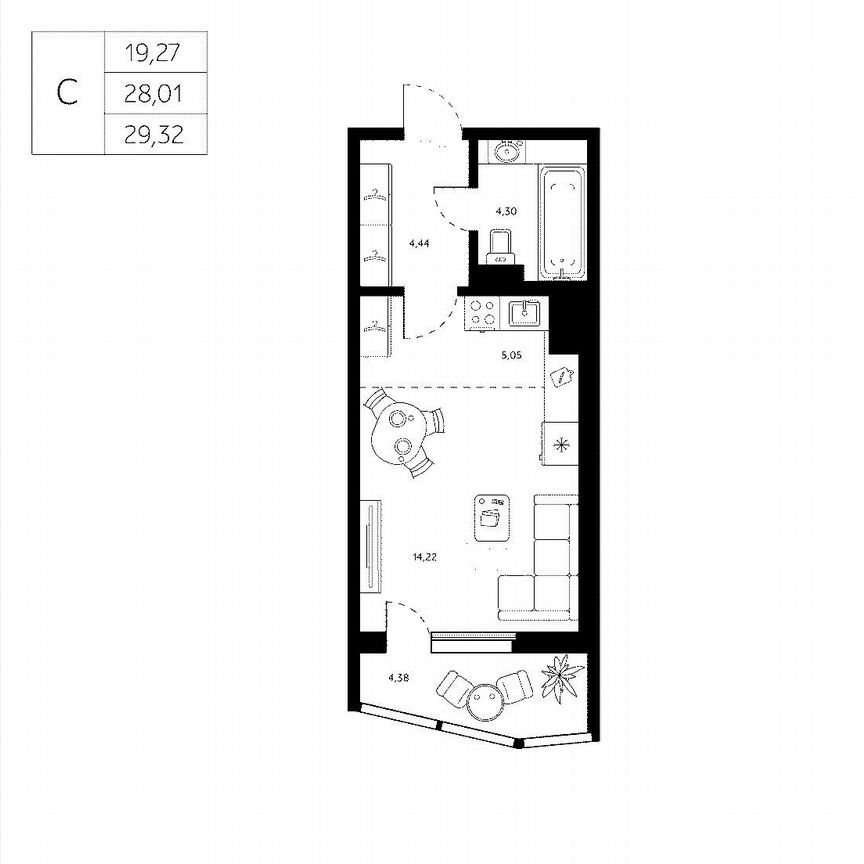 Квартира-студия, 28 м², 7/8 эт.