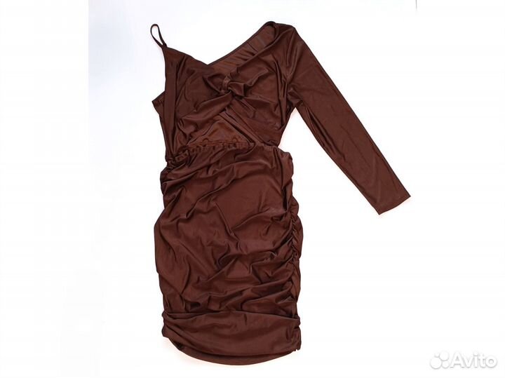 Платье ассиметричное на одно плечо коричневое 2XL