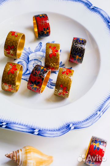 Винтажные кольца для салфеток эмали Клуазоне