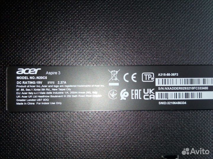 Ноутбук Acer Aspire 3 A315-58-36F3 i3/8Gb/256Gb/OS