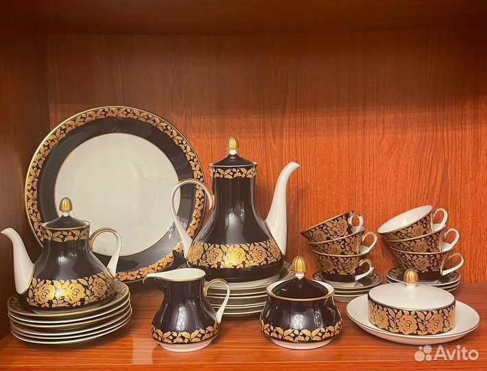 Антикварный сервиз Weimar Германия кобальт золото