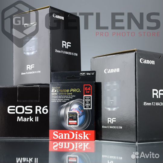 Canon R6 II + RF 35mm F1.8 + RF 85mm F2 + SD 64GB