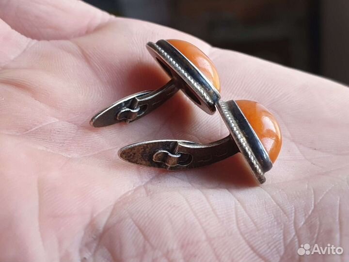 Янтарные запонки СССР серебро