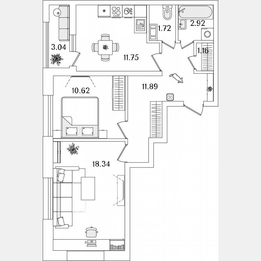 2-к. квартира, 59,9 м², 11/23 эт.