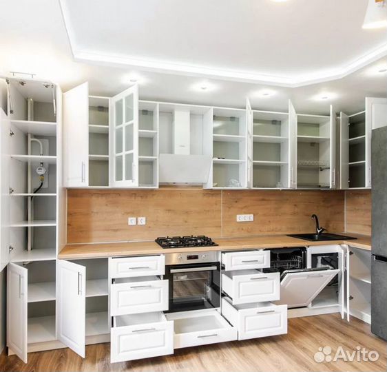 Кухня на заказ прямая угловая с островком