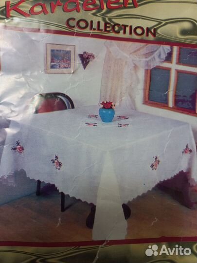 Скатерть новая тканевая с вышивкой и салфетками