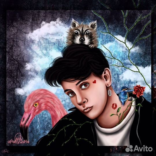 Портрет, иллюстрация, открытка, эскиз