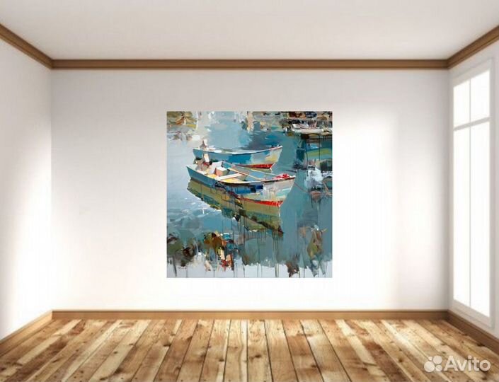 Море Картина Лодки маслом интерьер морской пейзаж