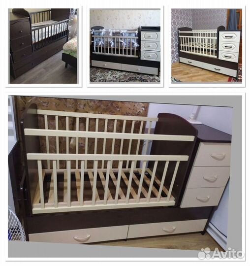 Детская кроватка 3 в 1 с комодом