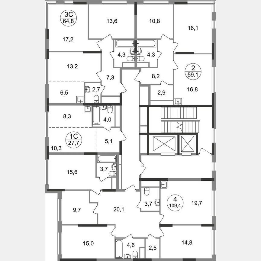 3-к. квартира, 64,8 м², 13/17 эт.