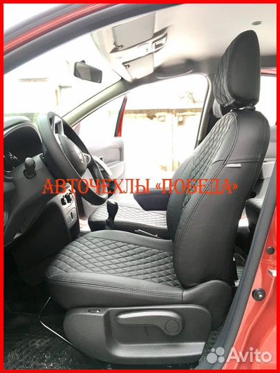 Чехлы Renault Fluence из экокожи чёрные Ромб