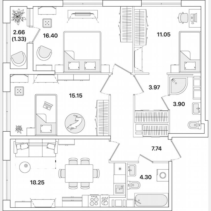 3-к. квартира, 82,1 м², 10/12 эт.