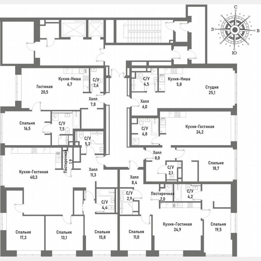 Квартира-студия, 41,4 м², 6/20 эт.