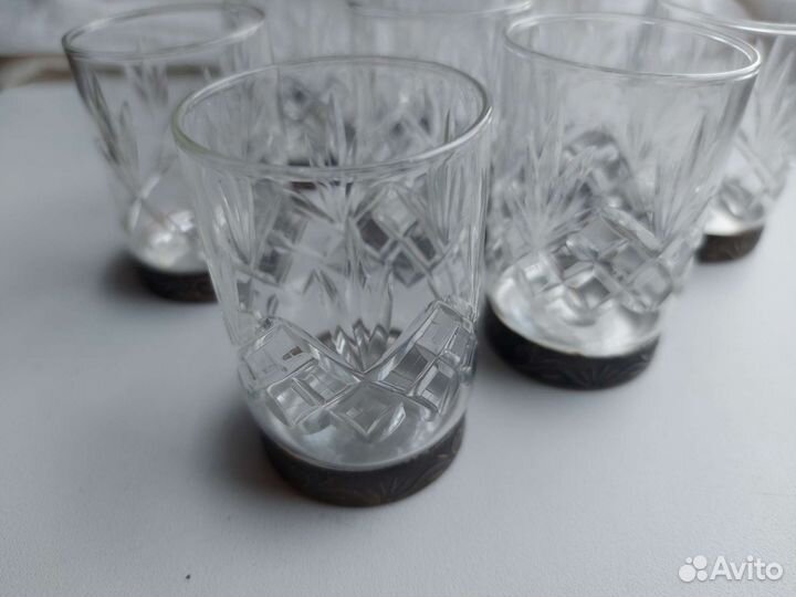 Стопки хрустальные с мельхиоровым дном