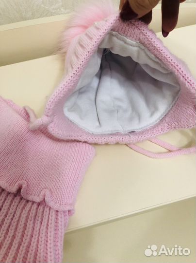 Шапка теплая со снудом для девочки