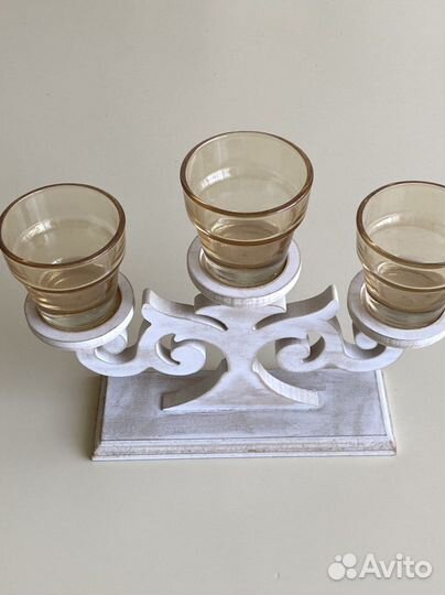 Подсвечник в стиле прованс, дерево, стекло, новый