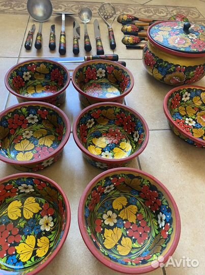 Набор «Хохлома»,деревянная посуда,столовые приборы