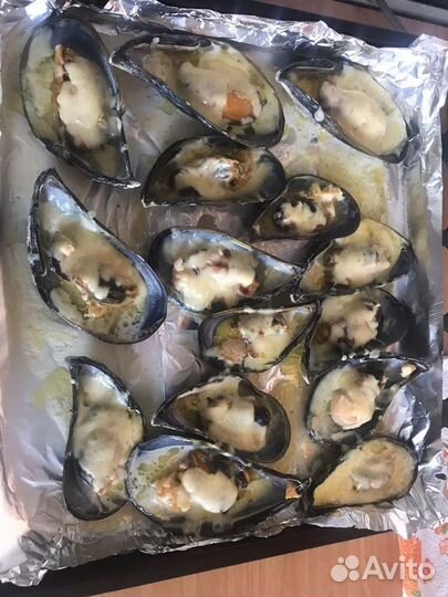 Мидии киви 1/2 раковины, мидии черные гиганты