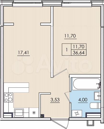 1-к. квартира, 36,6 м², 4/4 эт.