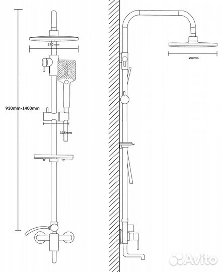 Душевая система со смесителем Voda арт. VST112Blac