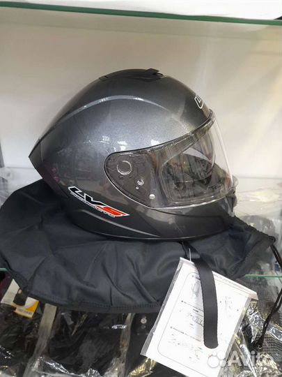 Мото шлем интеграл LVS серый металлик с очками DOT