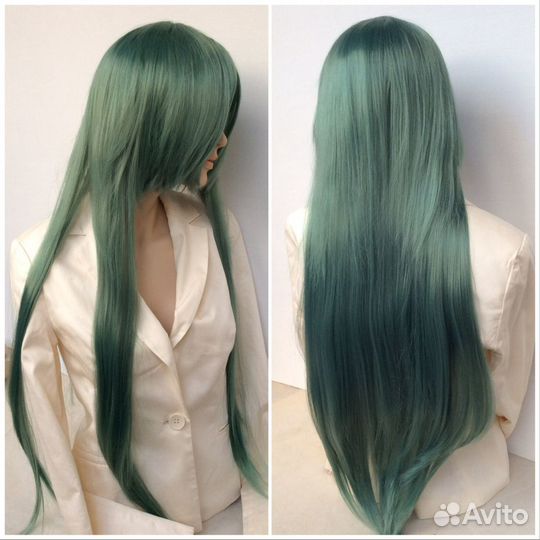 Парик длинный зеленый 80 с чёлкой