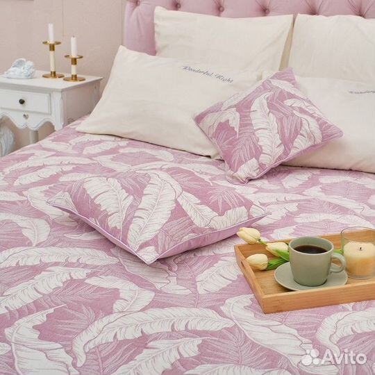 Покрывало хлопковое Этель 'Перья' 150х2405 см, цве