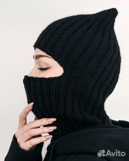 Балаклава чёрная, с ушками, с рожками, капюшон