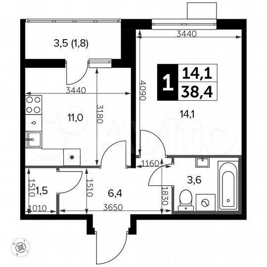 1-к. квартира, 38,4 м², 17/20 эт.