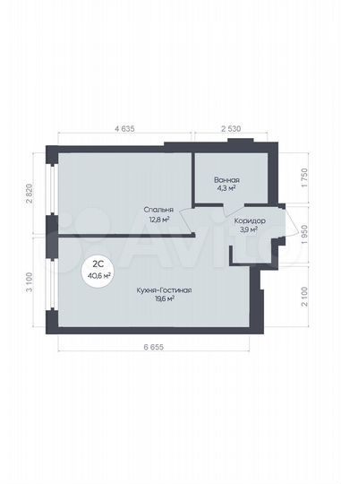 2-к. квартира, 40,6 м², 21/25 эт.