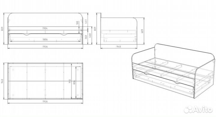 Детская кровать двойная 190х90, 180x80
