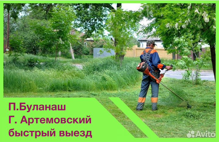 Скос, покос травы триммером