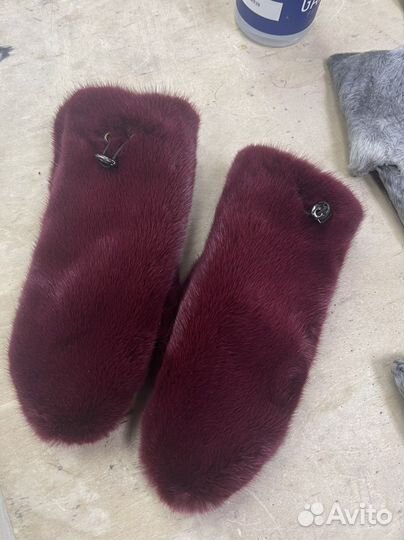 Варежки норковые бордо