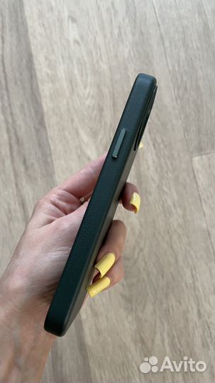 Кожаный чехол iPhone 12, 12 PRO (темно-зеленый)