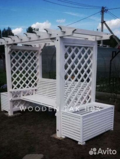 Пергола Беседка деревянная скамейка кашпо вазон